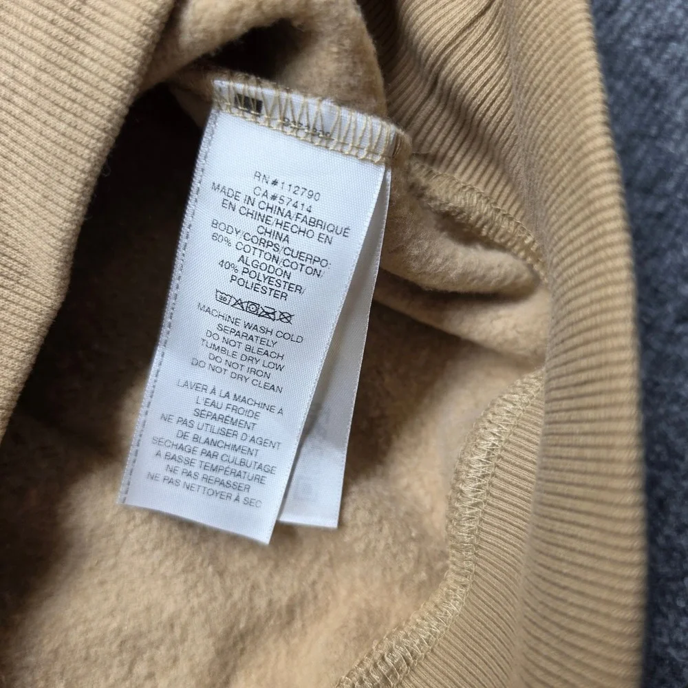True Religion Mens Buddha Chenille Patch Crewneck Sweatshirt Tan Khaki Large
